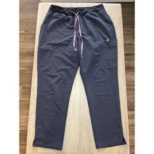 Figs Yola Skinny Scrubs in Gray w/ Pink Drawstrings Size XL